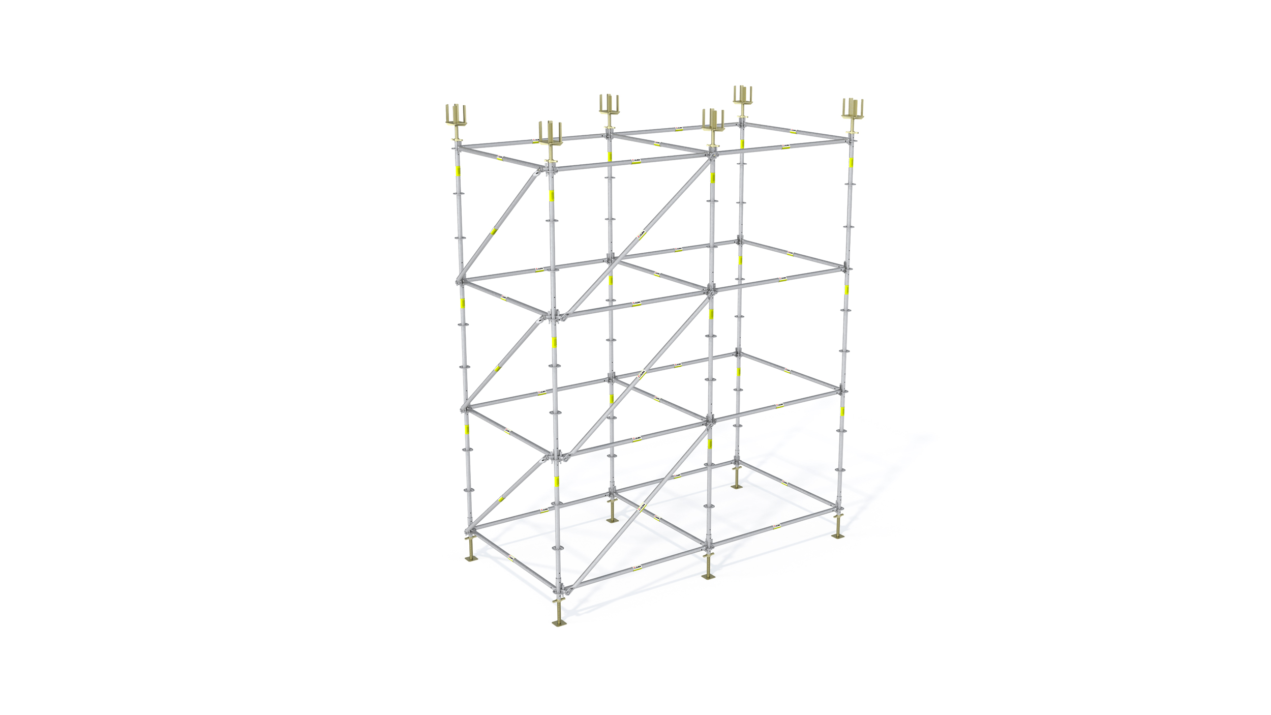 Andamio de gran flexibilidad y estabilidad. Se puede adaptar de manera óptima a todo tipo de geometrías de fachadas de forma rápida y completamente segura. Producto certificado.