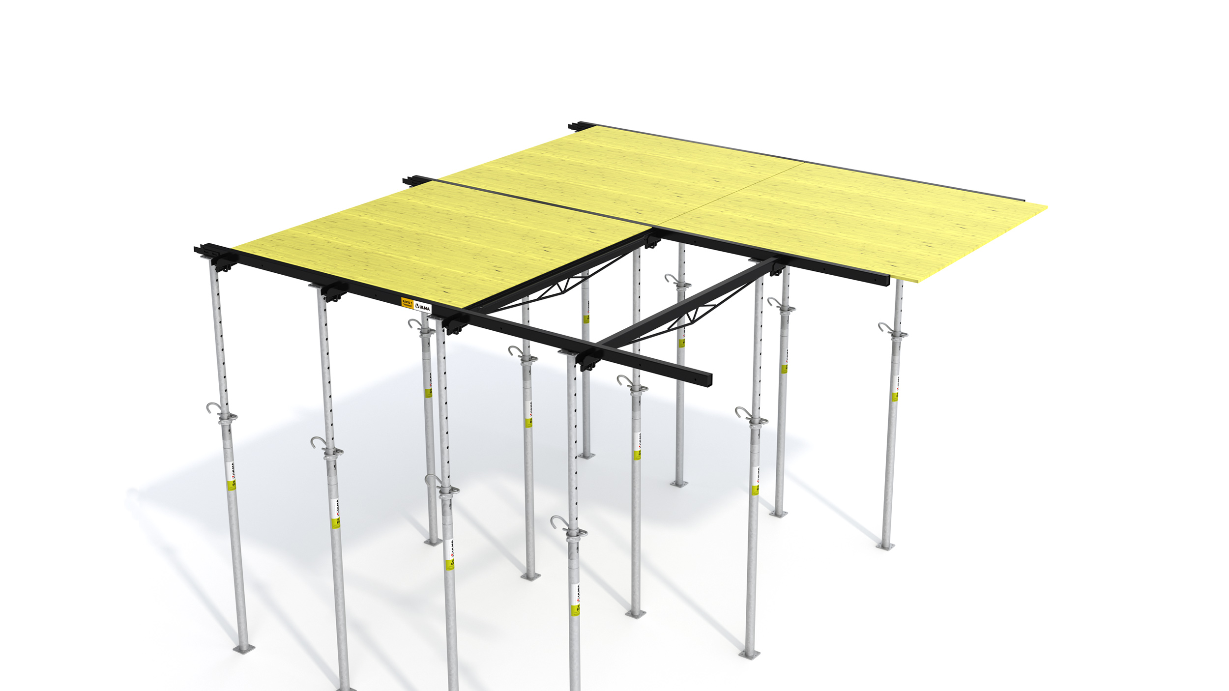 Sistema de encofrado de losas recuperable de alto rendimiento para edificación.
Características destacables: Componentes ligeros, montaje y desmontaje rápidos.