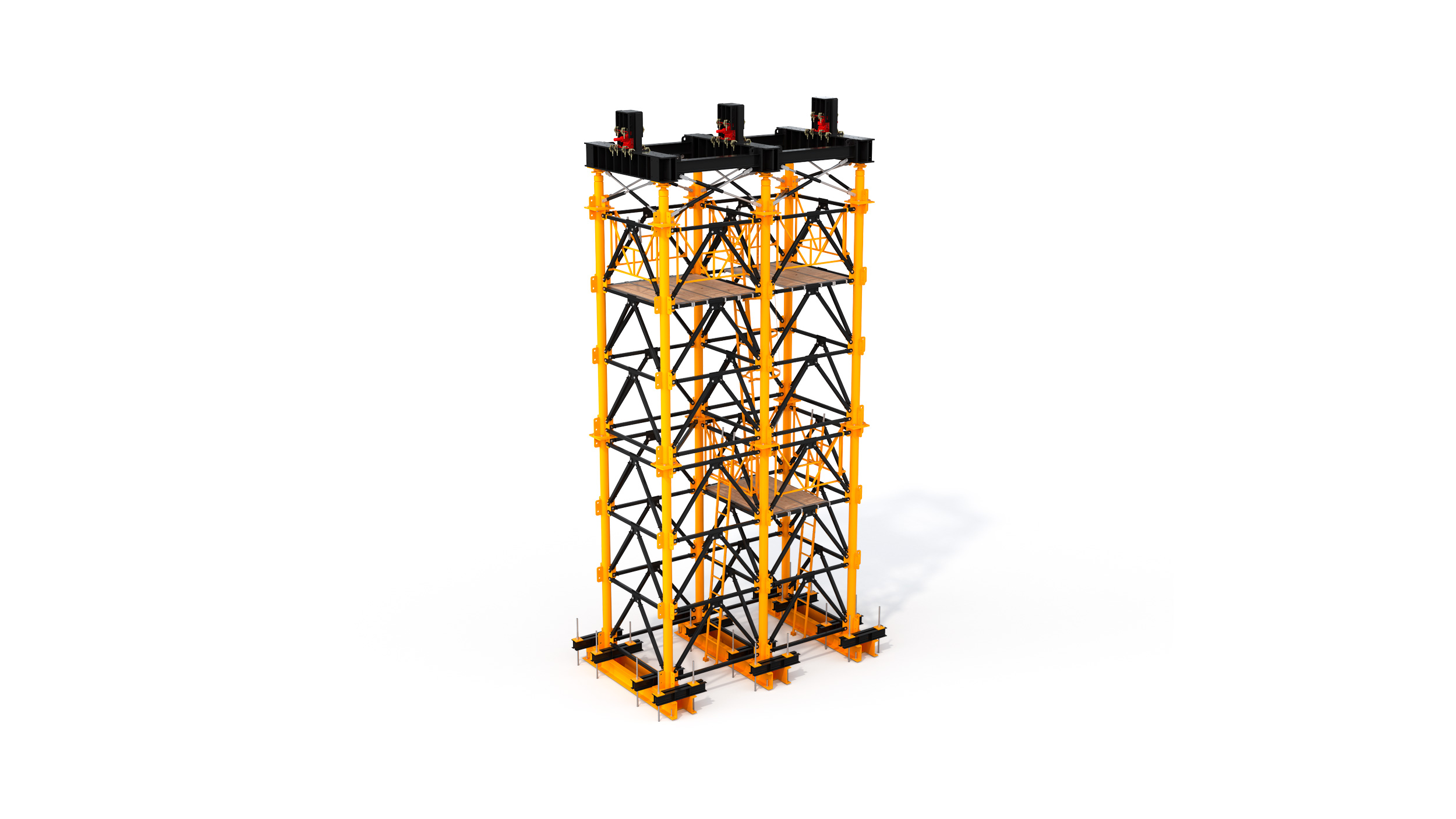 Cimbra de gran carga diseñada para la construcción de puentes o viaductos de gran altura. Aspectos a destacar: sistema modular, facilidad de transporte y montaje en obra rápido y seguro.