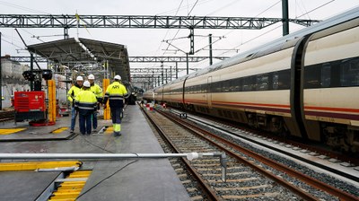 Estación de tren provisional en la renovación de la estación histórica de A Coruña, España