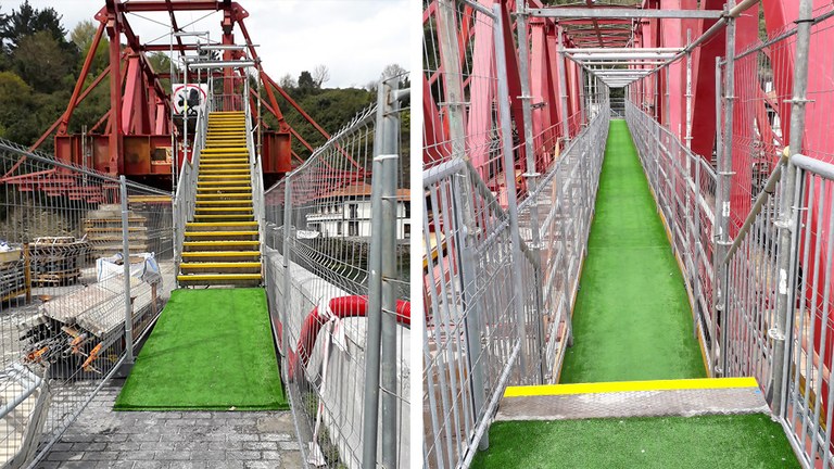 9_10_BLOG_Puente Debaportada_Espana_ULMA_Construction Escalera auxiliar de acceso peatonal y pasillo de la pasarela peatonal por el interior de la autocimbra.