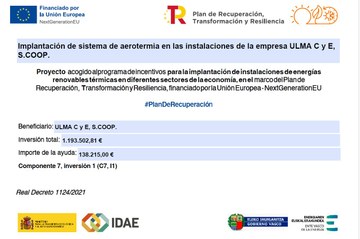 Ejecutado con éxito el proyecto de implantación de sistema de aerotermia en las instalaciones de ULMA